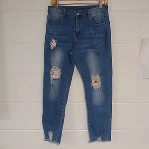 5 POCKET, BOYFREIND,  DISTRESSED, PATCHED, DENIM JEANS
